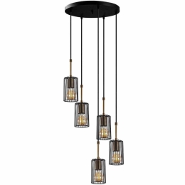 Φωτιστικό Οροφής Kemtel 942FLG1456 34x34x121cm 5xE27 40W Black-Gold Opviq