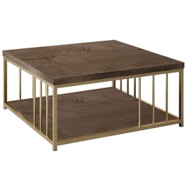 Τραπέζι Σαλονιού Zenn 618BLY1135 90x90x40cm Walnut-Gold