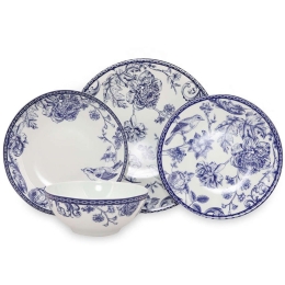 Σερβίτσιο Πιάτα Φαγητού (Σετ 24Τμχ) 710KTP2953 White-Blue Hermia 24 τμχ Πορσελάνη