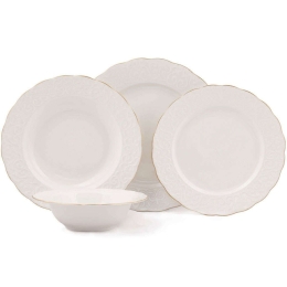 Σερβίτσιο Πιάτα Φαγητού (Σετ 24Τμχ) 710KTP2489 White-Gold Hermia 24 τμχ Πορσελάνη