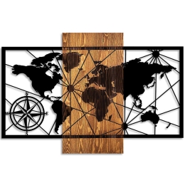 Διακοσμητικό Τοίχου World Map 899SKL2626 84x57cm Walnut-Black Wallity Metal,Wood