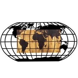 Διακοσμητικό Τοίχου World Map 899SKL2191 102x3x50cm Walnut-Black Wallity Metal,Wood