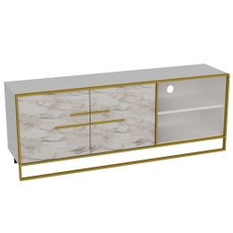 Έπιπλο Τηλεόρασης Polka 875ZNA3059 160x38,5x56,6cm Marble Effect White-Gold