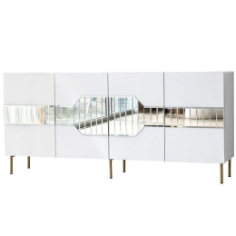 Μπουφές Milan 552NOS1804 180x40x80cm White-Gold Μοριοσανίδα, Μελαμίνη