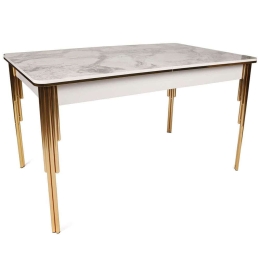 Τραπέζι Επεκτεινόμενο Damla 974NMB1504 144/177,5x90x78cm Marble Effect White-Gold Μελαμίνη,Μέταλλο