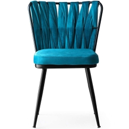 Καρέκλα Kusakli (Σετ 4Τμχ) 974NMB1180 43x43x82cm Black-Blue Βελούδο, Μέταλλο