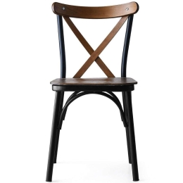 Καρέκλα Ahsap (Σετ 4Τμχ) 974NMB1168 42x41x84cm Walnut-Black Μέταλλο,Ξύλο