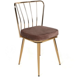 Καρέκλα Yildiz (Σετ 4Τμχ) 974NMB1622 43x42x82cm Brown-Gold Βελούδο, Μέταλλο