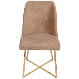 Καρέκλα Madrid (Σετ 4Τμχ) 974NMB1217 50x49x90cm Brown-Gold Μέταλλο,Ύφασμα,Τεχνόδερμα