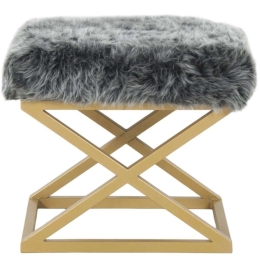 Σκαμπό Capraz Plush 383EVN1222 50x40x42cm Gold-Grey