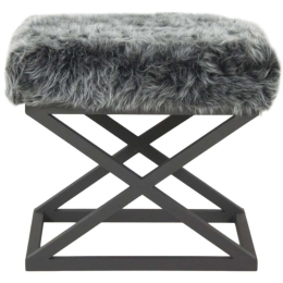 Σκαμπό Capraz Plush 383EVN1223 50x40x42cm Black-Grey