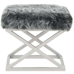 Σκαμπό Capraz Plush 383EVN1228 50x40x42cm Silver-Grey