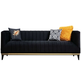 Καναπές Τριθέσιος Bellino 560ARE1344 222x89x75cm Black-Gold