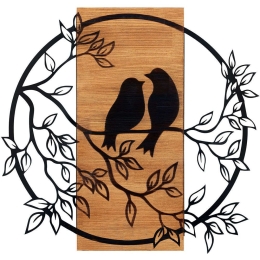 Διακοσμητικό Τοίχου Birds In Love 279ENZ1859 59,5x58,5cm Black-Walnut Wallity Μέταλλο,Ξύλο
