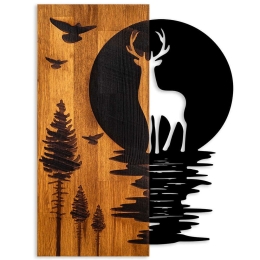 Διακοσμητικό Τοίχου Deer And Moon 899SKL2675 43x3x58cm Black-Walnut Wallity Μέταλλο,Ξύλο