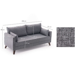 Καναπές - Κρεβάτι Τριθέσιος Bella 825BLC1501 208x81x85cm Grey