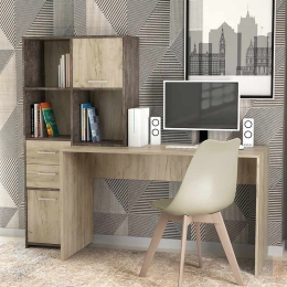 Γραφείο Εργασίας Aurelio 204674 Με Βιβλιοθήκη 170x35/60x76/151cm Dark Atelier - Grey Oak