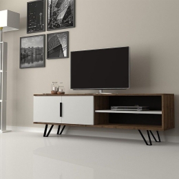 Έπιπλο Tηλεόρασης Foot 123204 160x35x49cm Walnut - White Μελαμίνη,Μέταλλο