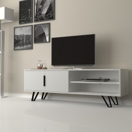 Έπιπλο Tηλεόρασης Foot 192554 160x35x49cm White Μελαμίνη,Μέταλλο