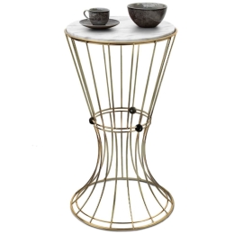 Τραπεζάκι Βοηθητικό Girene 0216779 Φ32x58cm Marble Effect White-Gold