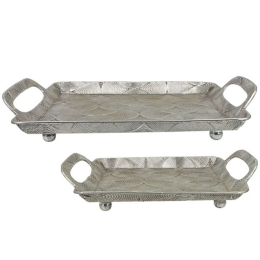 Διακοσμητικοί Δίσκοι (Σετ 2Τμχ) 15-00-22408 45,5x36,5x7/36x28,5x7cm Silver Marhome Μέταλλο
