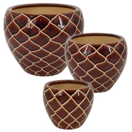 Κασπώ Δίχτυ (Σετ 3Τμχ) 06-00-18862 28x23,5/21,5x18/15x13cm Brown-Honey Marhome Κεραμικό