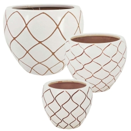 Κασπώ Δίχτυ (Σετ 3Τμχ) 06-00-18863 28x23,5/21,5x18/15x13cm Ecru-Brown Marhome Κεραμικό