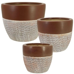 Κασπώ Δίχτυ (Σετ 3Τμχ) 06-00-18870 28x23,5/21,5x18/15x13cm Brown-Ecru Marhome Κεραμικό