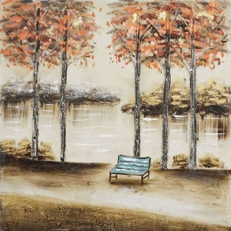 Πίνακας Καμβάς Παγκάκι Δέντρα 15-00-19144 100x100x3cm Multi Marhome Τετράγωνοι Καμβάς
