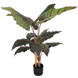 Τεχνητό Φυτό Σε Γλάστρα Αλοκάσια 04-00-18806 120cm Green-Red Marhome Συνθετικό Υλικό