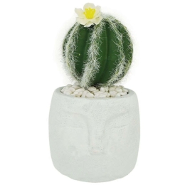 Τεχνητός Κάκτος Σε Κασπώ Πρόσωπο 00-00-80137 WHITE Φ9x20cm White-Green Marhome Κεραμικό,Πλαστικό