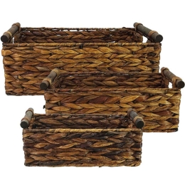 Καλάθια (Σετ 3Τμχ) 05-00-19235 40x30x14/35x25x12/30x20x10cm Brown Marhome Ξύλο,Ψάθα
