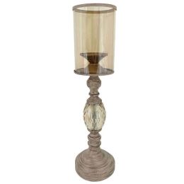 Κηροπήγιο Antique 15-00-23994 Φ14x60cm Ecru Marhome Μέταλλο,Γυαλί