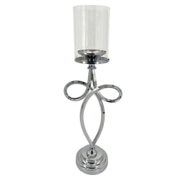 Κηροπήγιο Φιόγκος 15-00-23960 19x13x55cm Silver Marhome Μέταλλο,Γυαλί