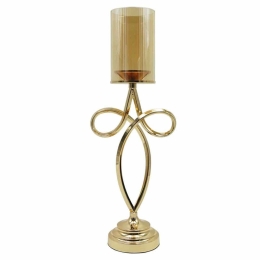 Κηροπήγιο Φιόγκος 15-00-23945 19x13x55cm Gold Marhome Μέταλλο,Γυαλί