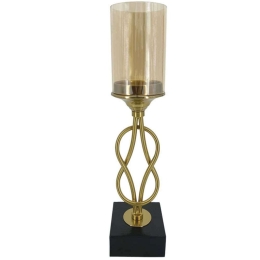 Κηροπήγιο Πλεκτό 15-00-23954 11x11x45cm Gold-Black Marhome Μέταλλο,Γυαλί