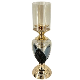 Κηροπήγιο Φύλλα 15-00-23940 12,5x46cm Gold-Black Marhome Μέταλλο,Γυαλί