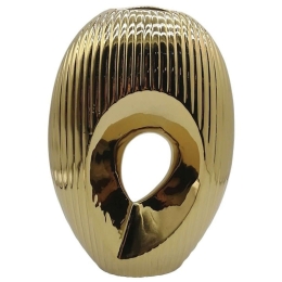 Βάζο Ρίγες 15-00-23703 23,5x10,8x37,2cm Gold Marhome Κεραμικό