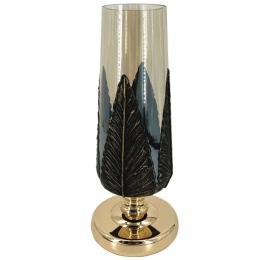 Βάζο Φύλλα 15-00-23958 Φ15x37cm Gold-Black Marhome Μέταλλο,Γυαλί