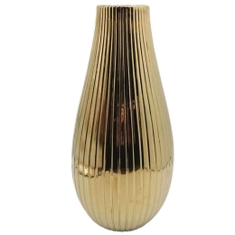 Βάζο Ρίγες 15-00-23700 15,5x31cm Gold Marhome Κεραμικό