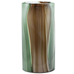 Βάζο Φυσητό Γραμμές 15-00-23901 Φ20x39,5cm Green-Brown Marhome Γυαλί