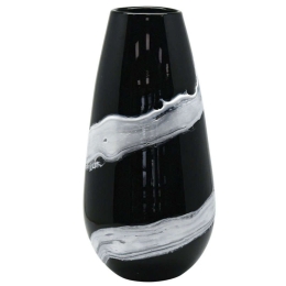 Βάζο Φυσητό Γραμμή 15-00-23921 Φ18x37cm Black-White Marhome Γυαλί