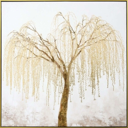 Πίνακας Καμβάς Ιτιά 15-00-23546 100x100cm White-Gold Marhome Τετράγωνοι Καμβάς