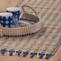 Runner Straw Natural-Blue Nef-Nef 45X150 Άχυρο-Βαμβάκι