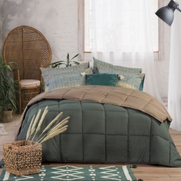 Πάπλωμα Bicolor-23 Green-Beige Nef-Nef Μονό 160x220cm Microfiber-Hollowfiber
