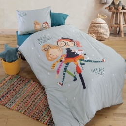 Σεντόνια Παιδικά Girlfriends (Σετ 3τμχ) Aqua Nef-Nef Μονό 170x260cm 100% Βαμβάκι
