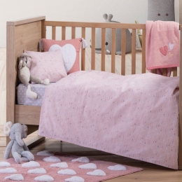 Σεντόνια Βρεφικά Hugs & Kisses Girl (Σετ 3τμχ) Pink Nef-Nef Κούνιας 120x170cm 100% Βαμβάκι