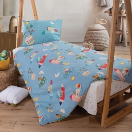 Σεντόνια Παιδικά Space Paradise (Σετ 3τμχ) Blue Nef-Nef Μονό 170x260cm 100% Βαμβάκι