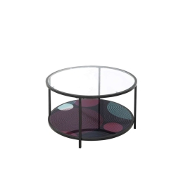 Τραπεζάκι Σαλονιού Moon D80xH42cm Black-Clear 04-0499 Μέταλλο,Γυαλί