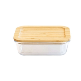 Δοχείο Φαγητού Ορθογώνιο PKV-009 1L 20x15x6,5cm Clear-Natural Pebbly Γυαλί,Bamboo
